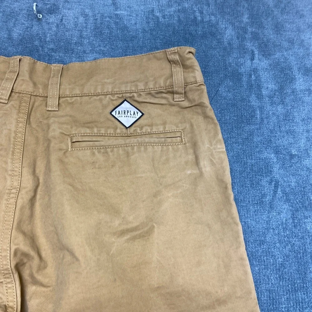 Fairplay All Is Fair Pants Mens 32 Beige Straight Leg Regular Fit Black Stripe
